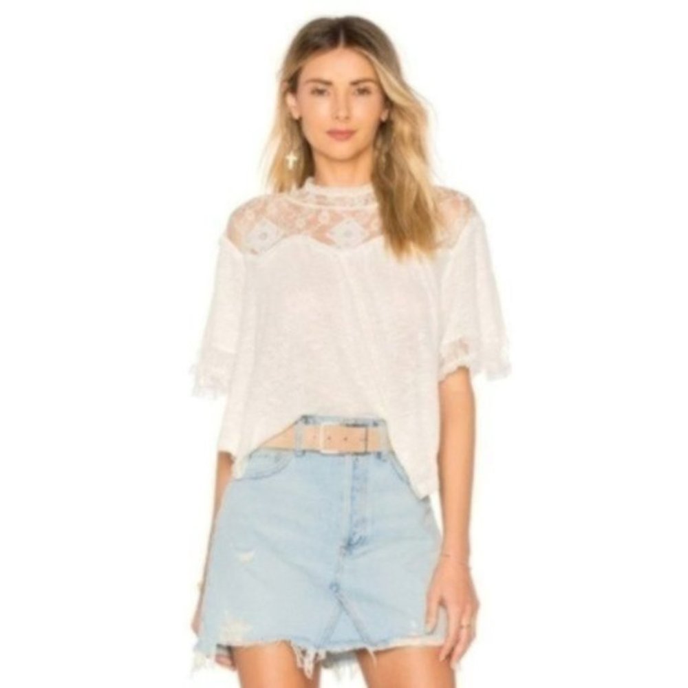 Free People Cape May Tee, Ivory, Size L